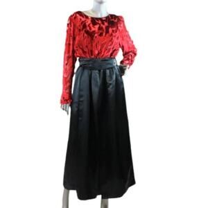 Vintage 1980s Helga Silk/Satin Black and Red Burnout Gown Large